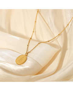 Gold Daisy Carved Pendant Stainless Steel Station Chain Necklace CA7810114