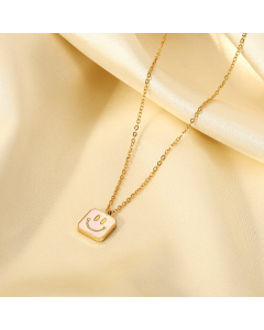 Gold Figaro Chain With Nature Shell Smile Face Pendant Necklace CA7810123