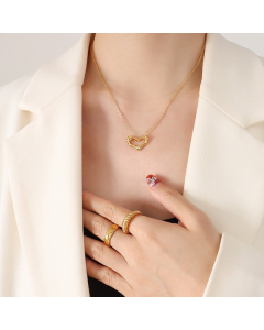 Classic Heart Square Pendant With Titanium Steel Necklace CA7810171-01-Gold Color