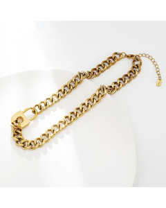 Gold Padlock Curby Chain Chocker With Stainless Steel Necklace CA7810144