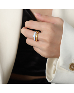 Wholesale Opening Ring Personality Fashion Titanium Steel Gold-Plated Drip Oil Ring Jewelry Female-Gold Color-Blue