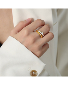 Wholesale Opening Ring Personality Fashion Titanium Steel Gold-Plated Drip Oil Ring Jewelry Female-Gold Color-White