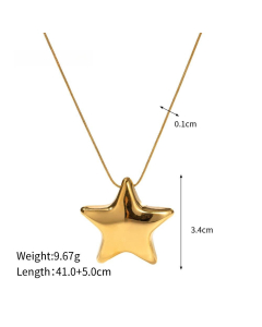 Women's 18K Gold Plated Necklace Pentagon Star Pendant Stainless Steel Necklace Gold Color