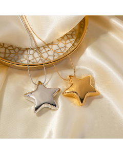 Fine Jewelry Women's 18K Gold Plated Necklace Pentagon Star Pendant Stainless Steel Necklace