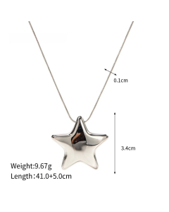 Women's 18K Gold Plated Necklace Pentagon Star Pendant Stainless Steel Necklace Steel Color