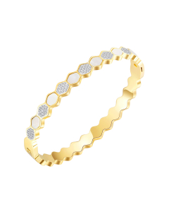 Niche Design Geometric Temperament Hexagonal Inset Zirconia Gold Plated Titanium Steel Bracelet