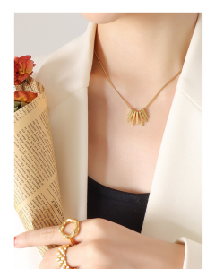 Gold Small Tassel Pendant With Titanium Steel Snake Chain Necklace CA7810136