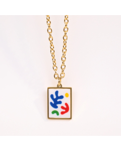Gold Stainless Steel Square Pendant Necklace CA7810105