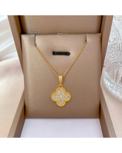 Gold Titanium Steel Lucky Clover Necklace CA7810163