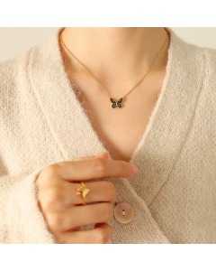Gold Titanium Steel Necklace With Butterfly Pendant CA7810133