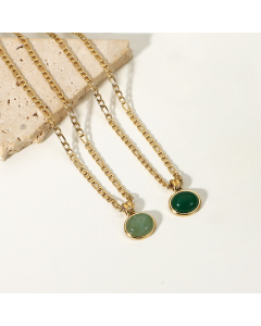Green Jade Oval Pendant With Gold Color Curby Chain Necklace CA7810184