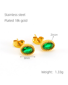 Green Oval Shape Earring Zircon Stainless steel Earring With 18K Gold Plated LY881016