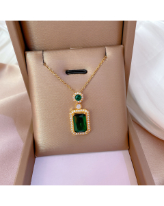 Green Titanium Steel Square Diamond Pendant With Stainless Steel Necklace CA7810162