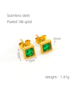 Green Wholesale Square Earring Zircon Stainless steel stud earring LY881015