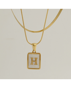 H Double Layer Initial Letter Necklace Inlaid White Shell Pendant Necklace CA7810210