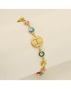 H Evil Eye Drop Oil Initial Letter Stainless Steel Bracelet With 18K Gold Plated