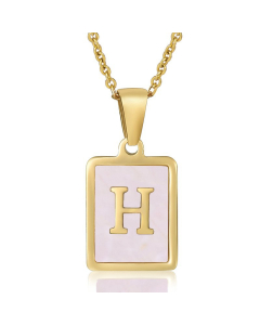 H Gold Plated Necklace Inlaid Pink Shell And Initial Letter Necklace CA7810195