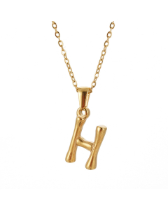 H Initial Letter Bamboo Style Fashion Necklace In Gold Color CA7810198