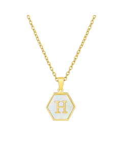 H Initial Letter Hexagon Shape Pendant Necklace And Gold Chain CA7810218