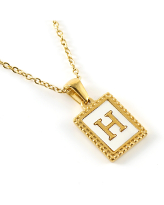 H Initial Letter Necklace Inlaid With White Shell Pendant CA7810216