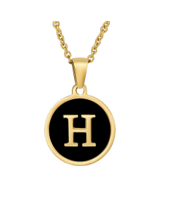H Initial Letter Necklace With Black Shells CA7810193