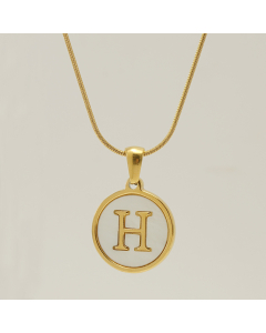 H Initial Letter Snake Chain Necklace With White Shell Round Charms CA7810223