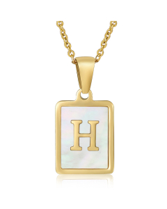 H Necklace Inlaid White Shell With Initial Letter Necklace CA7810200