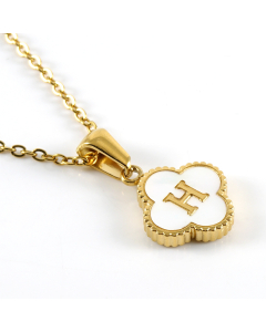 H Stainless Steel Four Clover Necklace With White Shell Charms CA7810222