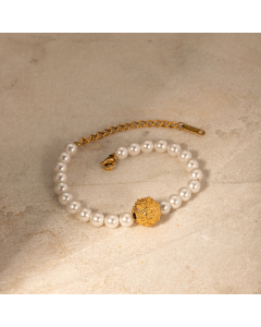 Wholesale Stainless Steel Bracelet Hammer Embossed Flower Ball Pearl Bracelet