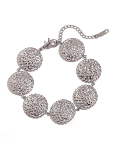 Wholesale Jewelry Exaggerated Geometric Hammering Pattern Round Piece Bracelet Stainless Steel Plated 18K Gold Earrings-Steel Color-Bracelet