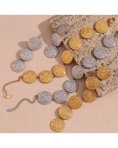 Wholesale Jewelry Exaggerated Geometric Hammering Pattern Round Piece Bracelet Stainless Steel Plated 18K Gold Earrings