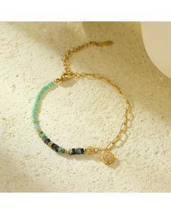 High Quality Hand-beaded Square Geometric Inlaid Zircon Stainless Steel Bracelet 