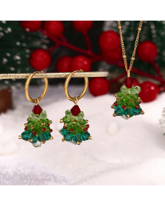 Wholesale Fine Jewelry Handmade Crystal Christmas Tree Earrings Stainless Steel Plated 18K Necklace Set