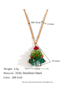 Handmade Crystal Christmas Tree Earrings Stainless Steel Plated 18K Necklace 