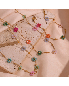 Colorful Handmade Daisy Flower Jewelry Titanium Steel Bracelet Necklace And Waist Chain LY881023
