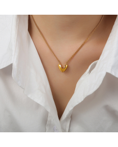 Wholesale Fine Jewelry Heart Design Pendant Stainless Steel Necklace Earring-Gold Color-Necklace