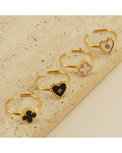 Wholesale Stainless Steel Ring Niche High Qulity Heart Four-leaf Clovers 18K Gold Plated Opening Ring