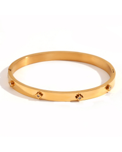 Wholesale Stainless Steel Bangle Heart Round Star Zircon Buckle Bracelet -01-White