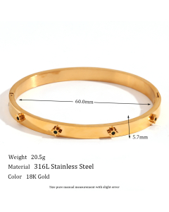 Wholesale Stainless Steel Bangle Heart Round Star Zircon Buckle Bracelet -01-Green