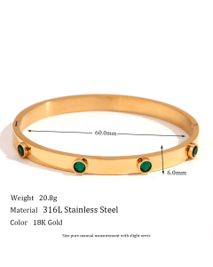 Wholesale Stainless Steel Bangle Heart Round Star Zircon Buckle Bracelet -03-Green