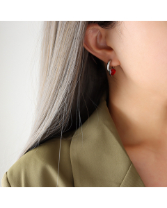 Heart Shape Titanium Steel Earrings Inlay Artificial Gemstones Stainless Steel Earrings