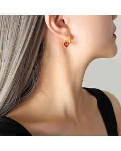 Fashion Heart Shape Titanium Steel Earrings Inlay Artificial Gemstones Stainless Steel Earrings