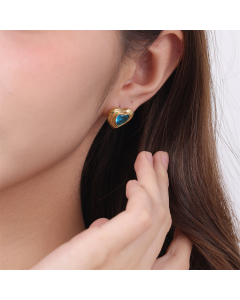 Blue Love Pendant Earrings Heart Shaped Diamond Inlaid Stainless Steel Earrings