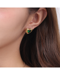 Green Love Pendant Earrings Heart Shaped Diamond Inlaid Stainless Steel Earrings