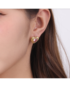 Pink Love Pendant Earrings Heart Shaped Diamond Inlaid Stainless Steel Earrings
