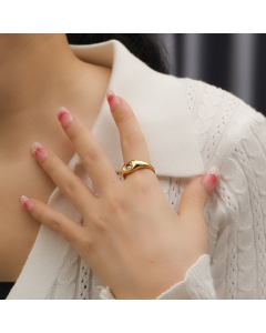 Wholesale Stainless Steel Ring Heart Shaped Zircon Inlaid Ring-Gold Color-01-6