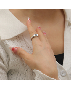 Wholesale Stainless Steel Ring Heart Shaped Zircon Inlaid Ring-Steel Color-01-6