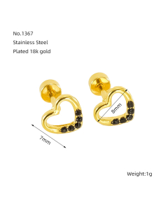 Minimalism Personality Hollow Out Love Diamond Inlaid Non-fading Stainless Steel Earrings