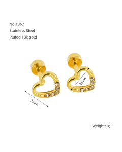 Fashion Minimalism Personality Hollow Out Love Diamond Inlaid Non-fading Stainless Steel Earrings