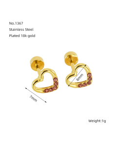 Personality Hollow Out Love Diamond Inlaid Non-fading Stainless Steel Earrings